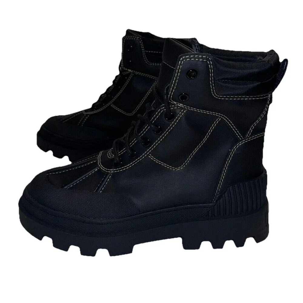 Circus by Sam Edelman Womens Size 8.5 Boots Black Isabella Leather Rain Combat